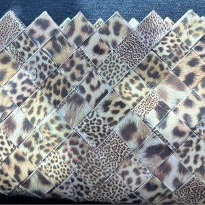 Leopard Print Nahui Ollin Woven “Candy Wrapper” Clutch 8.5” x 3.5”